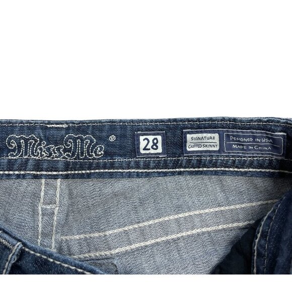 MISS ME JEANS SZ 28 JP8328CK CONTRAST STITCH EMBELLISHED EMBROIDERED LOGO SKINNY - Picture 8 of 15